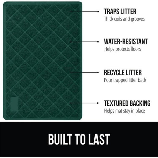 1Pc Cat Litter Box Mat, 35×23, Water Resistant Kitty Litter Trapping Mat, Textured Backing, Easy to Clean, Less Waste and Clean Floors, Kitten Supplies for Indoor Cats, Soft on Paws, Green
