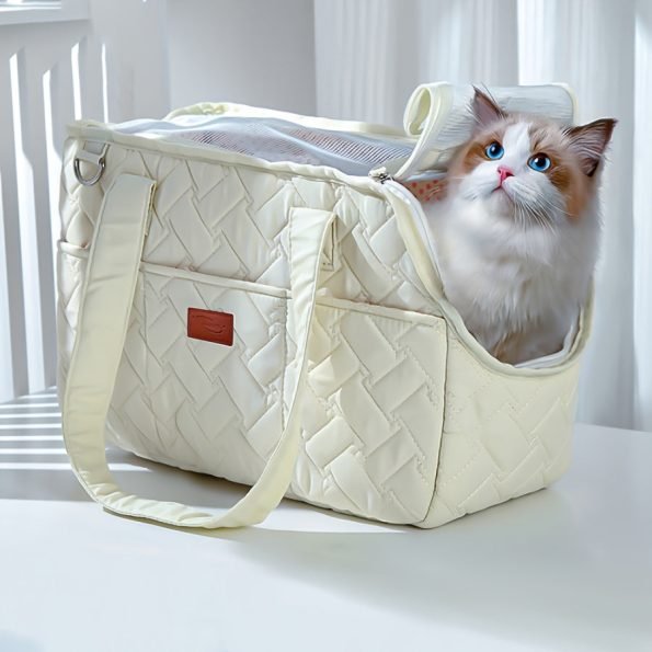 1pc Soft & Lightweight Pet Carrier Bag – Spacious, Ventilated Mesh Design for Cats & Small Dogs – Durable Quilted Fabric, Large Pockets, Foldable Travel Backpack with Adjustable Strap – Ideal for Outdoor Adventures and Travel, Pet Travel Gear | Ventilated
