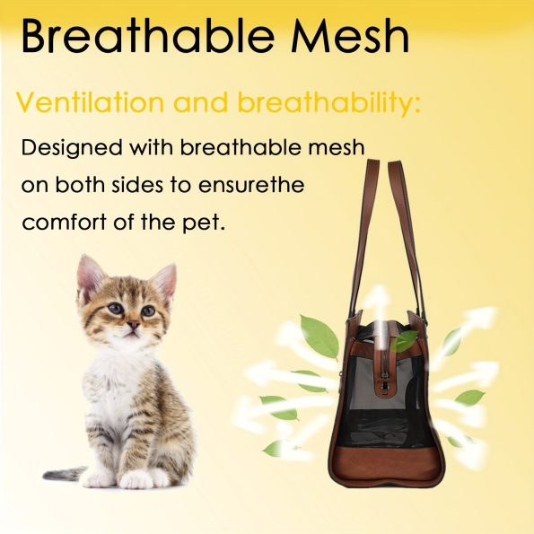 Leather Pet Carrier Tote Bag, Soft-Sided Fashion Handbag for Small Dogs, Puppies, and Cats, TSA Approved Airline-Friendly, Versatile with Multiple Zip Compartments for Travel and Daily Use