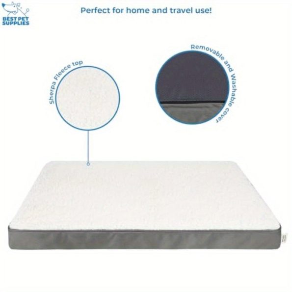 Cute Dog Crate Mat Flat Bed with Exterior Thick Orthopedic Egg Foam Mattress and Soft Sherpa Fleece Cover for Small Medium and Large Breeds Gray 35X22X4