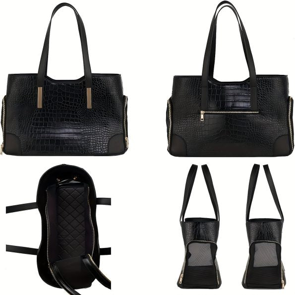 Fashion Dog Carrier Purse, Soft-Sided Leather Handbag Pet Tote Bag For Small Dogs Puppy And Cats TSA Airline Approved (Black)