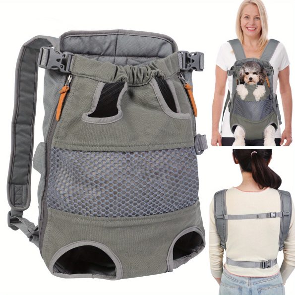 Small to Large Dogs Comfort-Fit Breathable Polyester Dog Carrier Backpack – Zip Closure, Front-Facing Pet Travel Bag