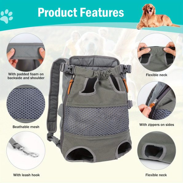 Small to Large Dogs Comfort-Fit Breathable Polyester Dog Carrier Backpack – Zip Closure, Front-Facing Pet Travel Bag