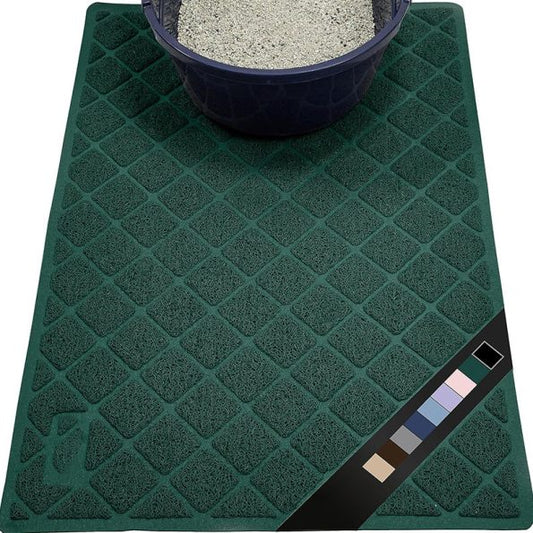 1Pc Cat Litter Box Mat, 35×23, Water Resistant Kitty Litter Trapping Mat, Textured Backing, Easy to Clean, Less Waste and Clean Floors, Kitten Supplies for Indoor Cats, Soft on Paws, Green