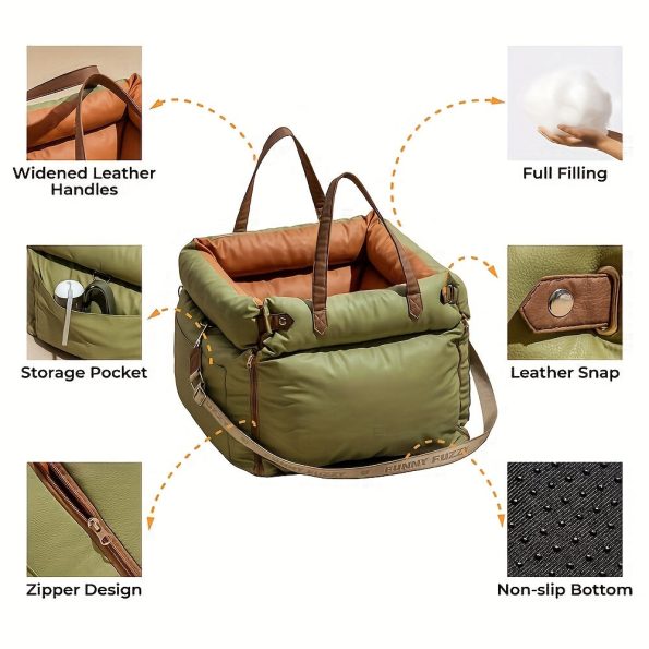 Portable Car Kennel With Scratch Guard Leather, Easy To Remove And Wash To Ensure The Safety And Comfort Of Small And Medium-sized Dogs. Out And About Traveling Portable Bag, Pet Seat Bag.
