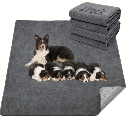 2 Packs Extra Large Reusable Dog Mat for Pet, Non-Slip Washable Pee Pads for Dogs, Fast Absorbent Pet Whelping Pads, Puppy Playpen Mat for Incontinence, Housebreak, Crate, 72′′x72′′