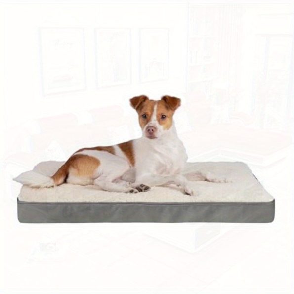 Cute Dog Crate Mat Flat Bed with Exterior Thick Orthopedic Egg Foam Mattress and Soft Sherpa Fleece Cover for Small Medium and Large Breeds Gray 35X22X4