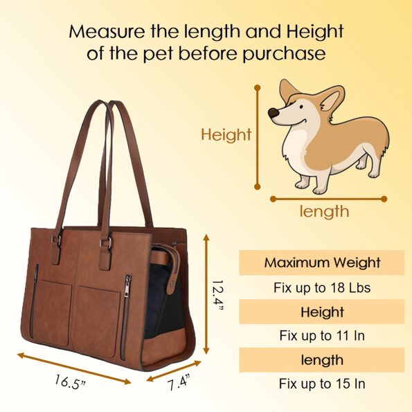 Leather Pet Carrier Tote Bag, Soft-Sided Fashion Handbag for Small Dogs, Puppies, and Cats, TSA Approved Airline-Friendly, Versatile with Multiple Zip Compartments for Travel and Daily Use