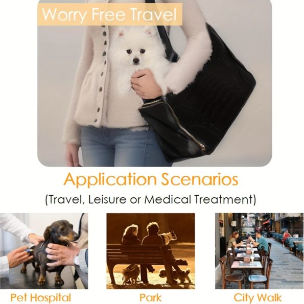 Fashion Dog Carrier Purse, Soft-Sided Leather Handbag Pet Tote Bag For Small Dogs Puppy And Cats TSA Airline Approved (Black)