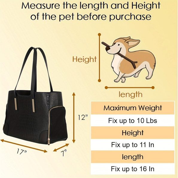 Fashion Dog Carrier Purse, Soft-Sided Leather Handbag Pet Tote Bag For Small Dogs Puppy And Cats TSA Airline Approved (Black)