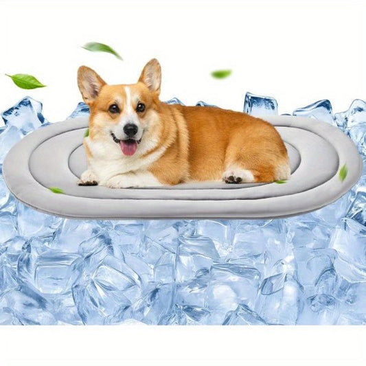 Dog Cooling Mat 35×19 – Reversible Ice Cooling Pad with Soft Grey & White Design, Washable Indoor/Outdoor Pet Bed for Dogs & Cats, Comfortable Summer Seat for Kennel, Sofa, Floor, Car, Cat Cooling Pad, Versatile Pet Bed, Stylish Pet Accessory, Durable Pet