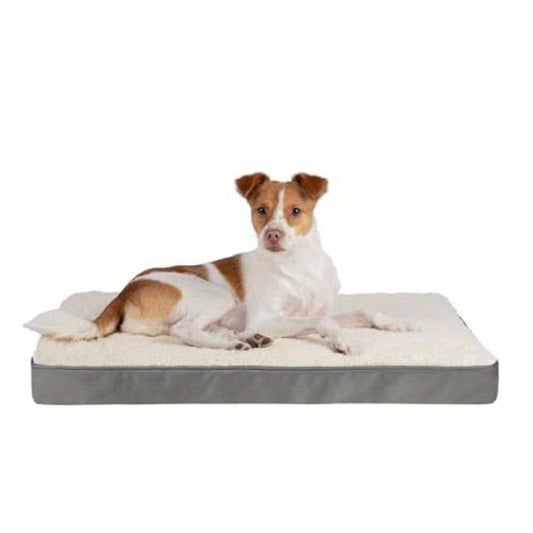 Cute Dog Crate Mat Flat Bed with Exterior Thick Orthopedic Egg Foam Mattress and Soft Sherpa Fleece Cover for Small Medium and Large Breeds Gray 35X22X4