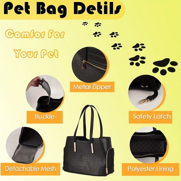 Fashion Dog Carrier Purse, Soft-Sided Leather Handbag Pet Tote Bag For Small Dogs Puppy And Cats TSA Airline Approved (Black)